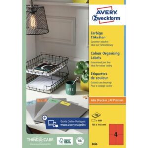 Avery Zweckform 3456 Universal-Etiketten, 105 x 148 mm, rot, 400 Stück/Packung