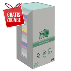 3M Post-it® 654 recycelte Haftnotizen, 76 x 76 mm, farbig, 16 Blöcke/100 Blatt