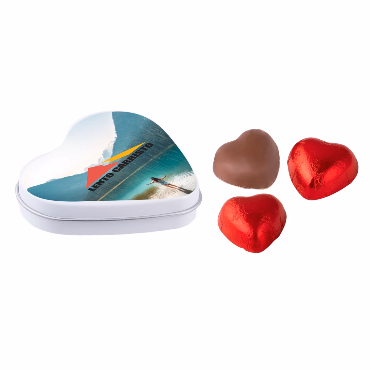 Herzförmige Dose mit Schokoladenherzen – Bild 1